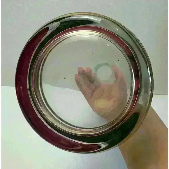 Vintage Glass decanter with cranberry and yellow colored bands on base Beautiful - Picture 9 of 9